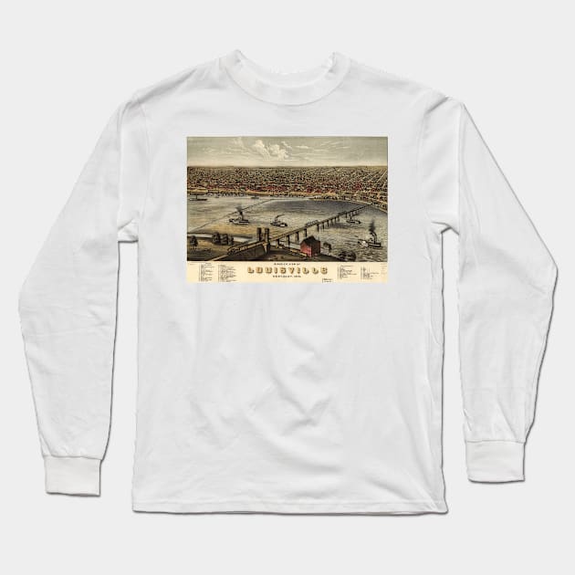 Vintage Pictorial Map of Louisville Kentucky (1876) Long Sleeve T-Shirt by Bravuramedia